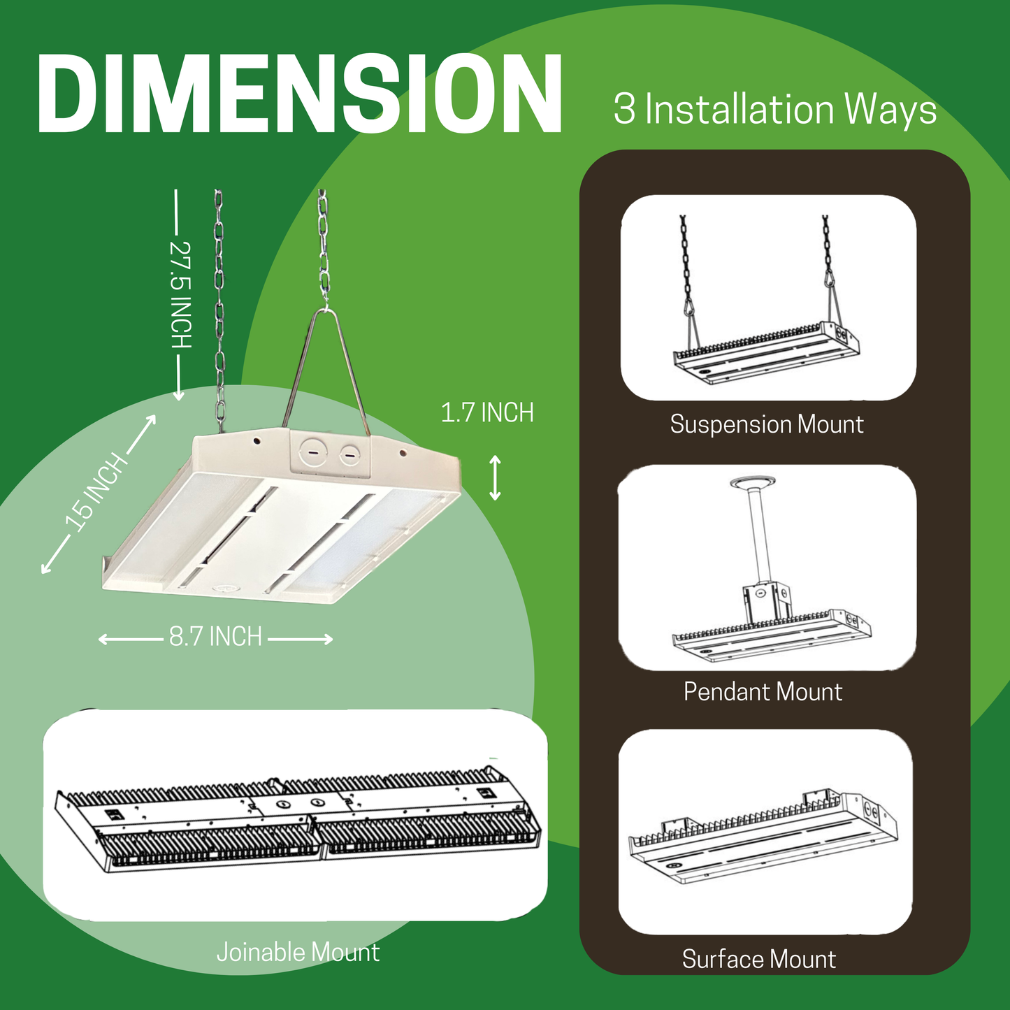 4 PACK 155W 1.25FT LINEAR HIGH BAY LED SHOP LIGHTS, 2CCT&3 WATTAGE TUNABLE 100W/120W/155W - AHA Lighting LED