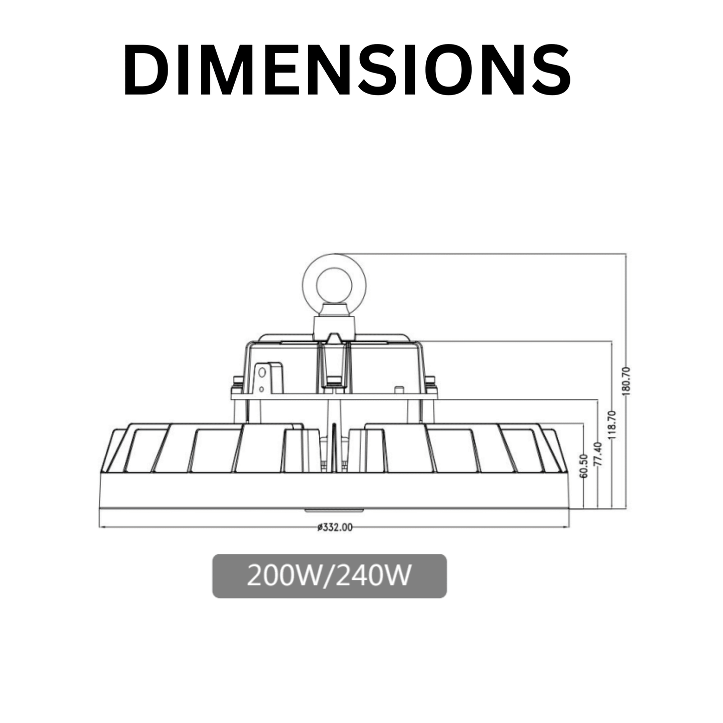 200W UFO High Bay LED Light 5000K High Lumen – Dimensions and Mounting Specs