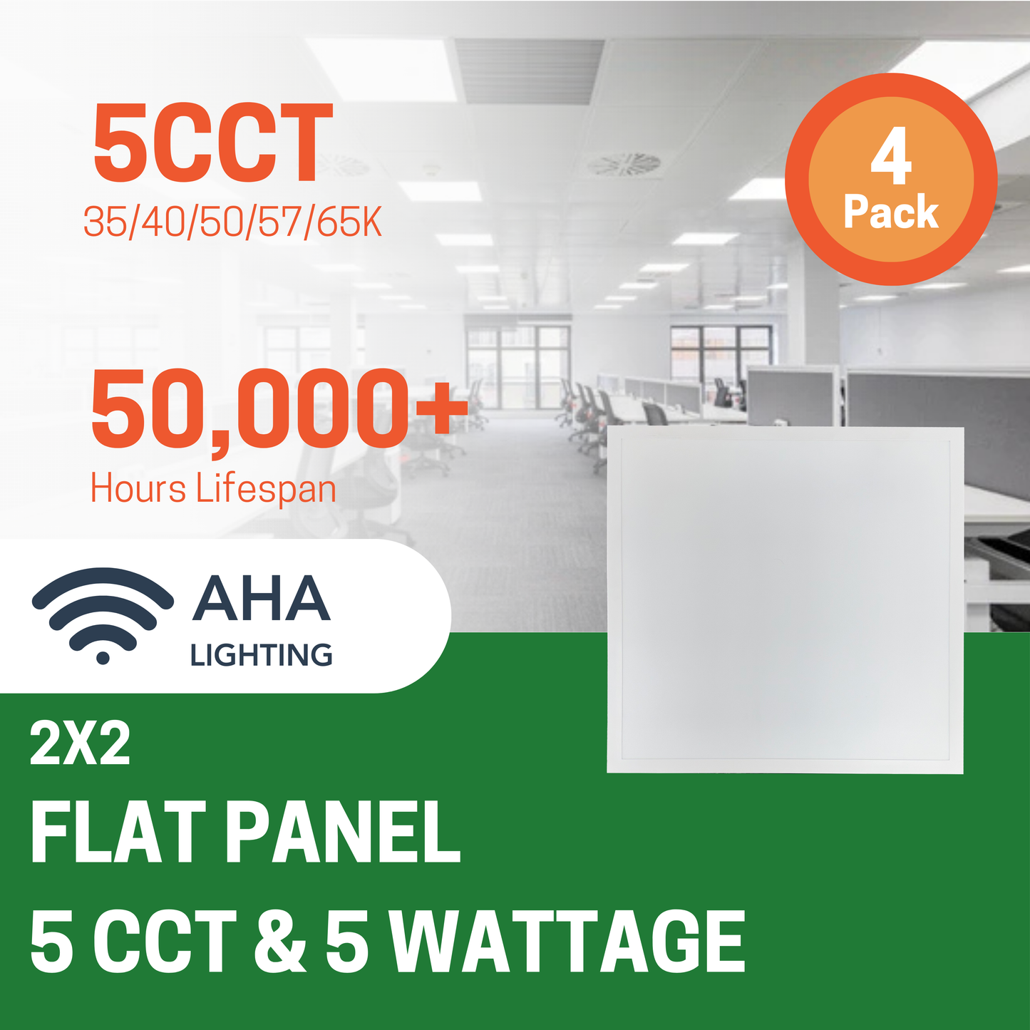 4 Pack 2X2 40W LED Panel Light Wattage & CCT Tunable - AHA Lighting LED