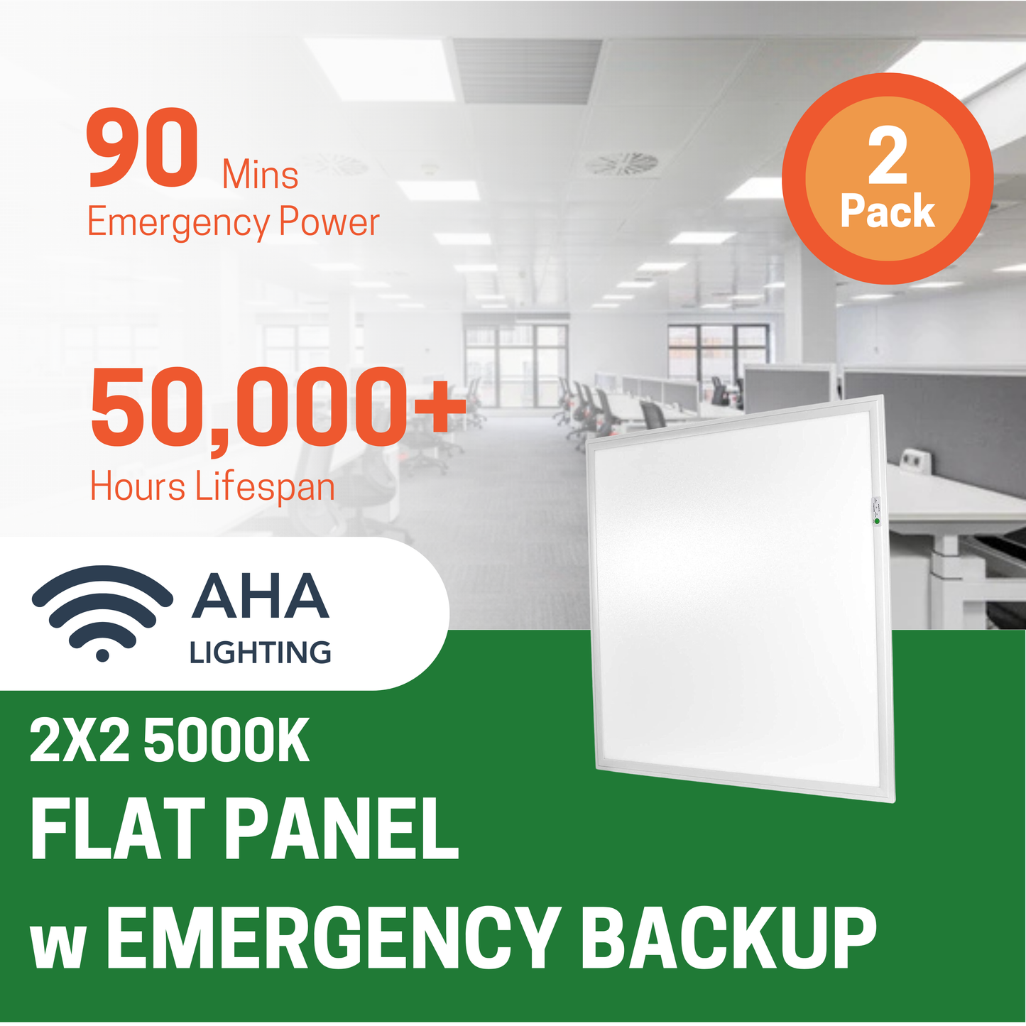 2 PACK 2X4 LED PANEL LIGHT WITH PRE-WIRED EMERGENCY BATTERY BACKUP WATTAGE & CCT TUNABLE - AHA Lighting LED