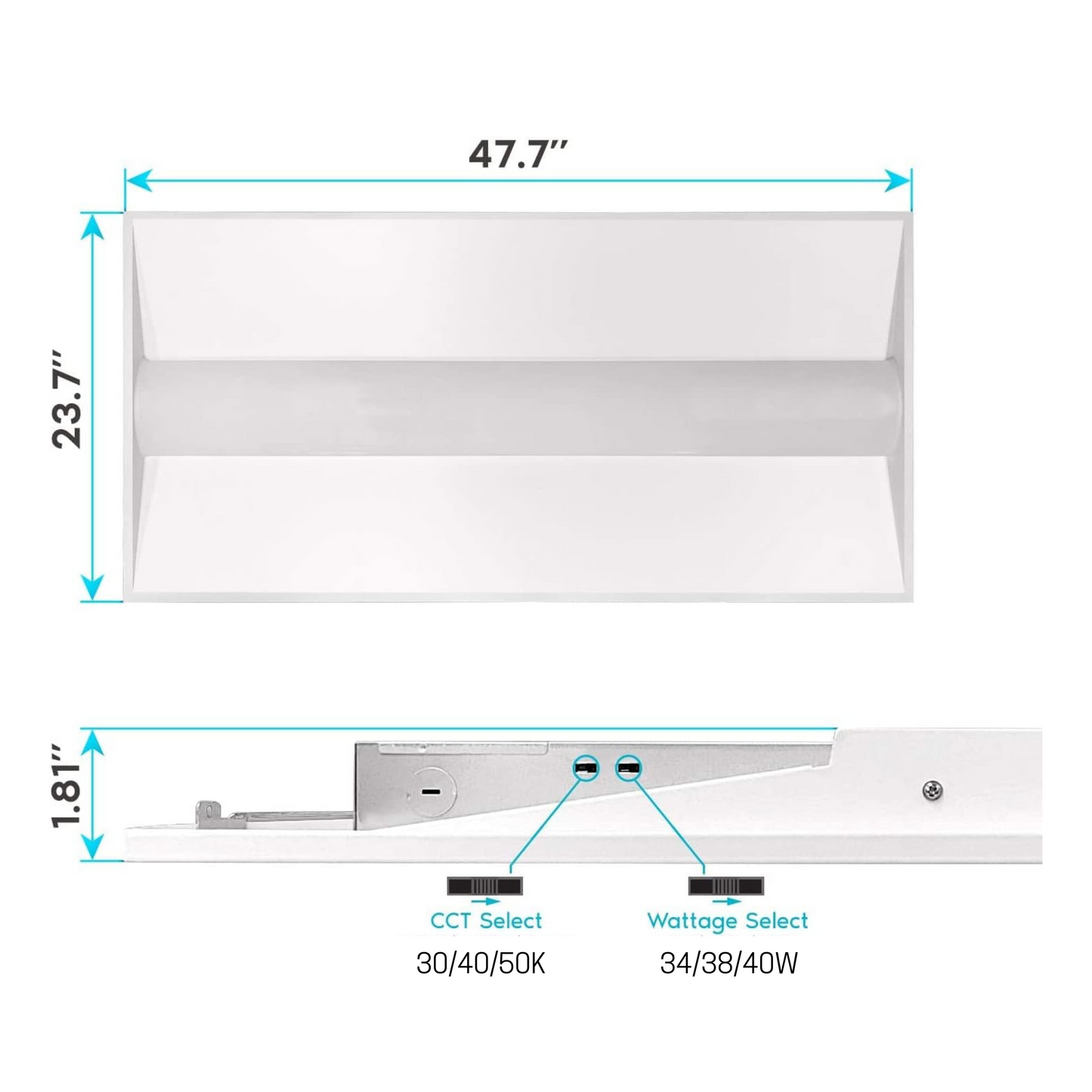 2 Pack 2X4 40W Troffer Light With Emergency Battery Backup Wattage & CCT Tunable - AHA Lighting LED