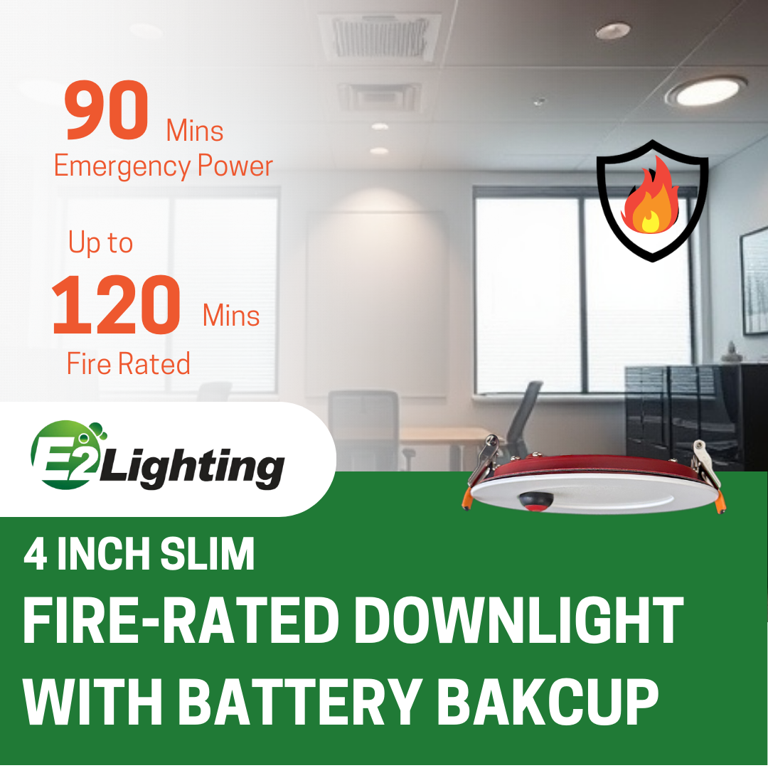 4" 9W FIRE-RATED LED DOWNLIGHT, 2-HOUR FIRE PROTECTION, 2700K/3000K/3500K/4000K/5000K CCT TUNABLE, 8W EMERGENCY BATTERY BACKUP - AHA Lighting LED