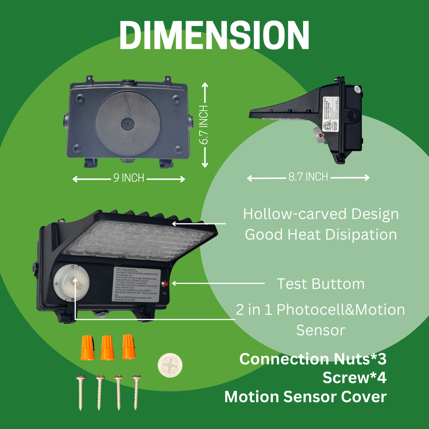 40W FULL CUTOFF WALL PACK, 5000K CCT, INTEGRATED PHOTOCELL, EMERGENCY BATTERY BACKUP, MOTION SENSOR - AHA Lighting LED