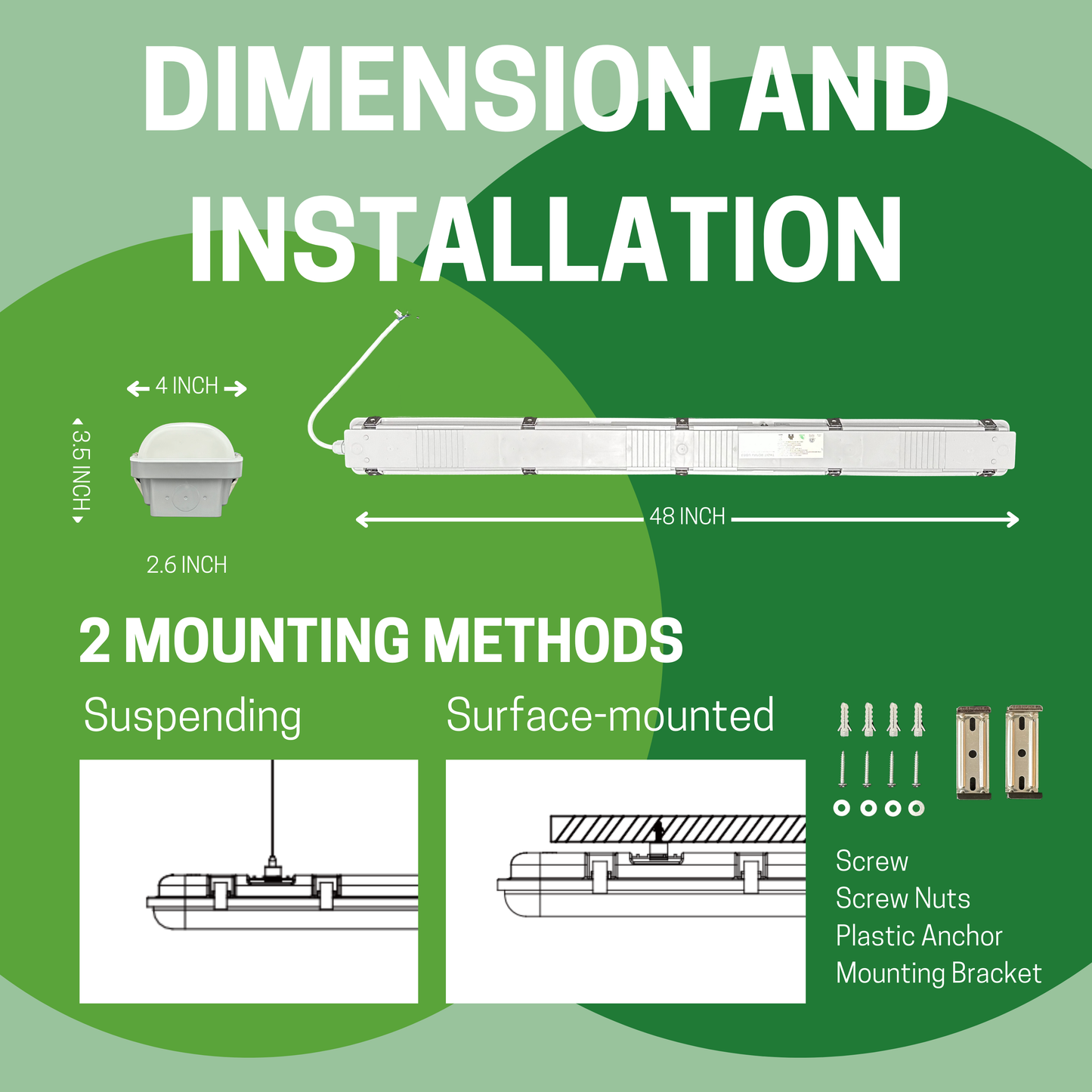 4FT LED 50W VAPOR TIGHT WITH BUILT-IN MOTION SENSOR CCT TUNABLE, 3500K-4000K-5000K TUNABLE - AHA Lighting LED