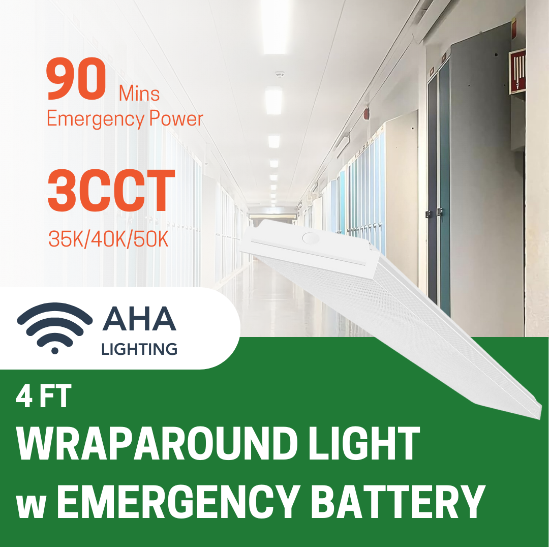 4FT WRAPAROUND SHOP LIGHT WITH EMERGENCY BATTERY BACKUP 10W FOR 90 MINS CCT AND WATTAGE TUNABLE 120-277V - AHA Lighting LED