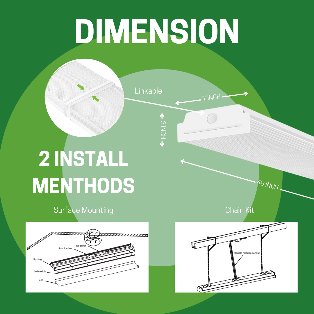 4FT WRAPAROUND SHOP LIGHT WITH EMERGENCY BATTERY BACKUP 10W FOR 90 MINS CCT AND WATTAGE TUNABLE 120-277V - AHA Lighting LED