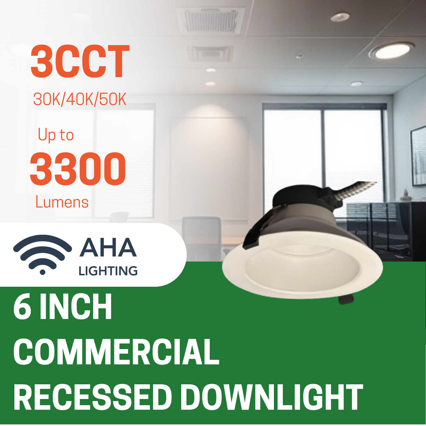 6" 16W COMMERCIAL RECESSED DOWNLIGHT WATTAGE TUNABLE 8/12/16W CCT TUNABLE 3000/4000/5000K 0-10V DIMMING 120-277V - AHA Lighting LED