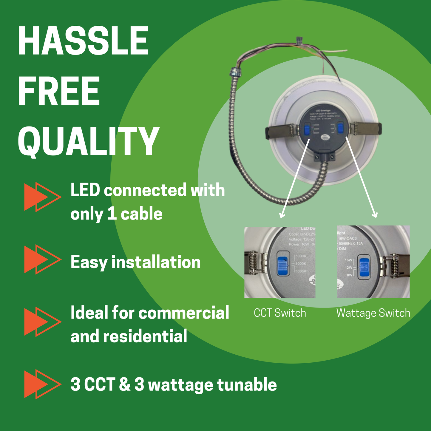 6" 16W COMMERCIAL RECESSED DOWNLIGHT WATTAGE TUNABLE 8/12/16W CCT TUNABLE 3000/4000/5000K 0-10V DIMMING 120-277V - AHA Lighting LED