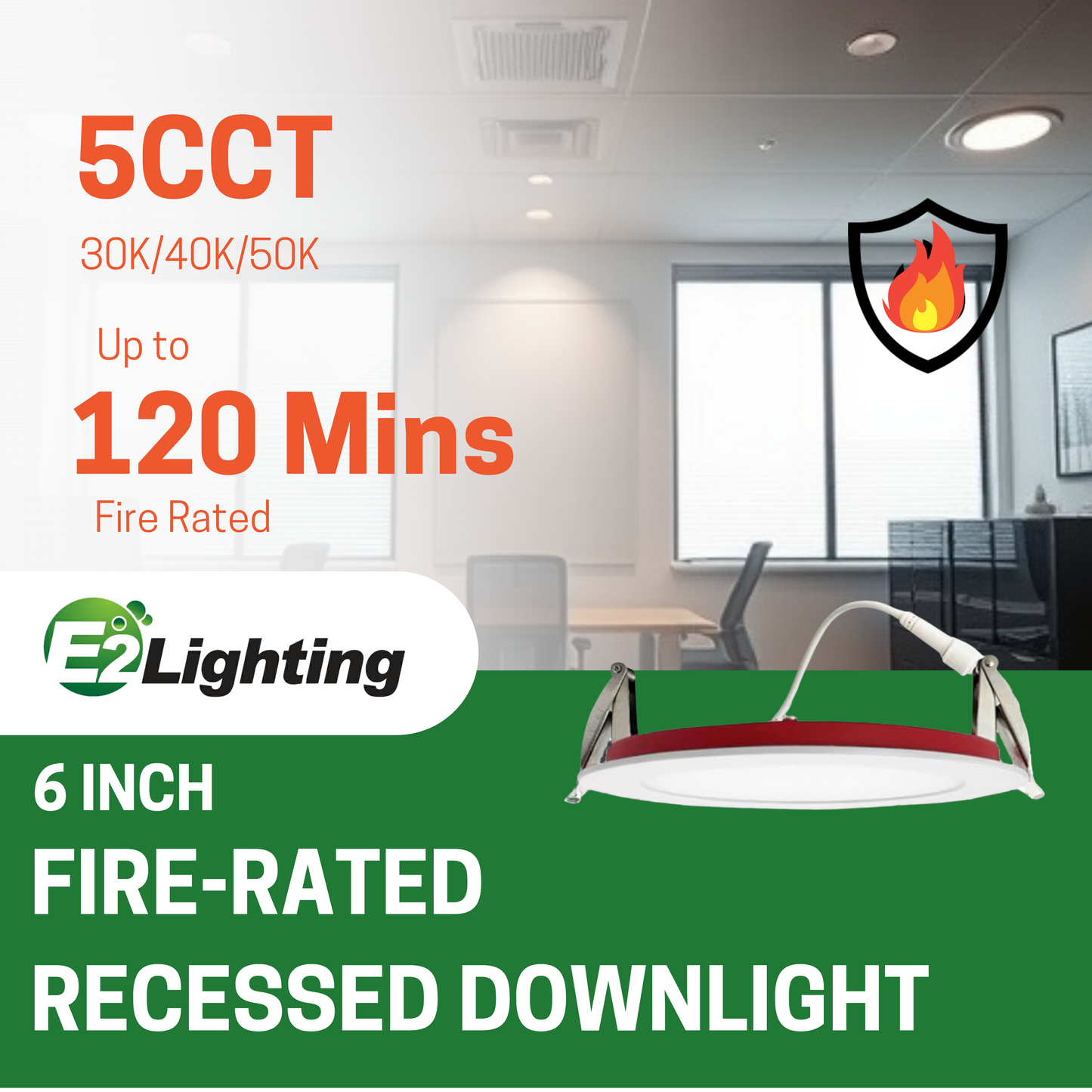 6" 12W FIRE-RATED LED DOWNLIGHT, 2-HOUR FIRE PROTECTION, 2700K/3000K/3500K/4000K/5000K CCT TUNABLE - AHA Lighting LED