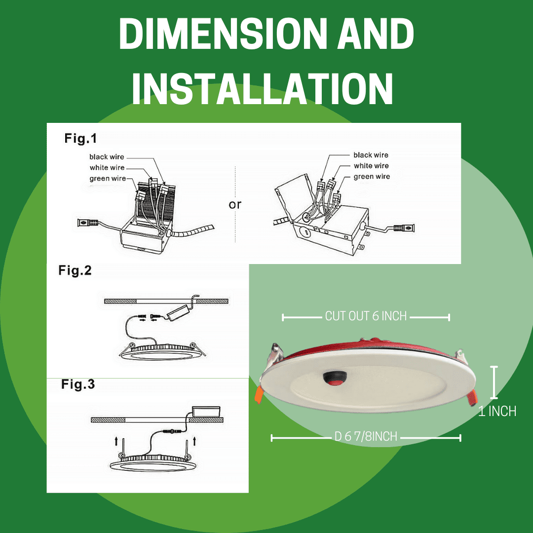AHA LIGHTING Fire Rated 6" 16W Dimmable LED Down Light | Retrofit LED Recessed Light | Emerg… – Dimensions and Mounting Specs