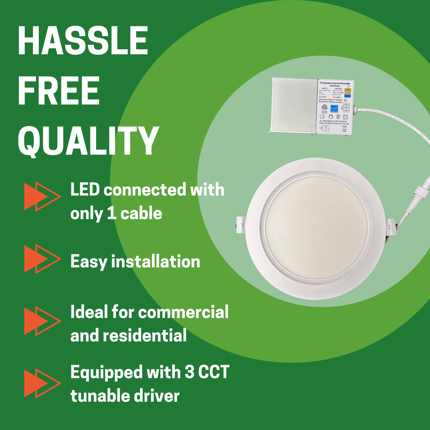 6" 16W ULTRA SLIM LED DOWNLIGHT, 3000K/4000K/5000K CCT TUNABLE, 1,120 LUMENS, 120-270V - AHA Lighting LED