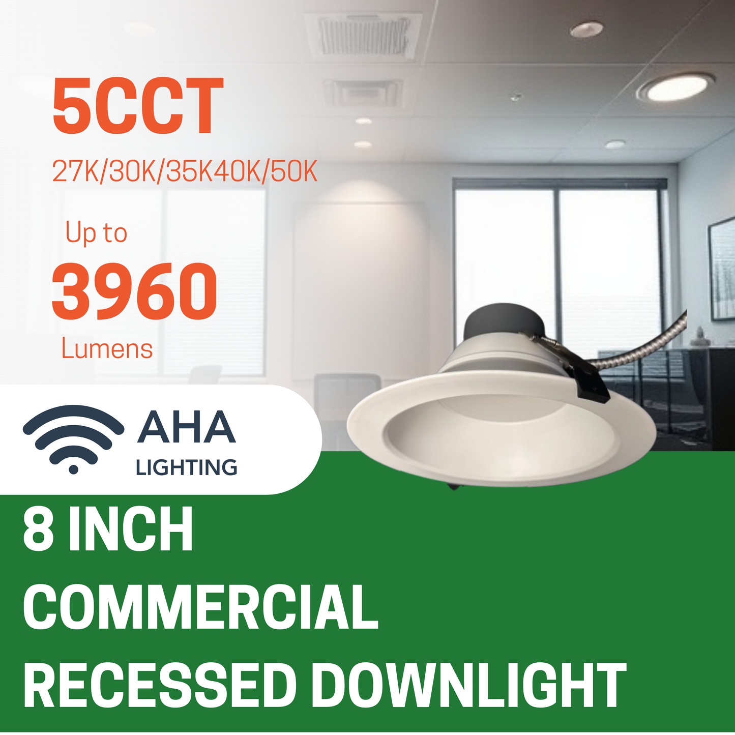 8" 35W COMMERCIAL RECESSED DOWNLIGHT 5WATTAGE TUNABLE 5CCT TUNABLE 27-50K 0-10V DIMMING 120-277V - AHA Lighting LED