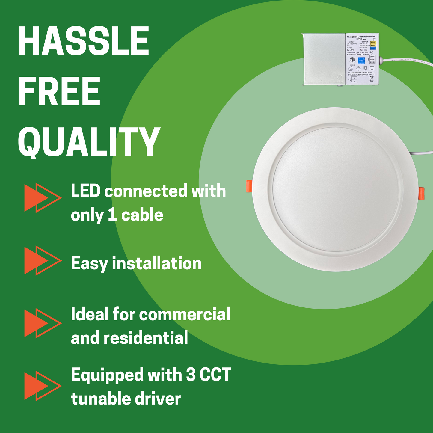8" 18W ULTRA SLIM LED DOWNLIGHT, 3000K/4000K/5000K CCT TUNABLE, 1,300 LUMENS, 120-270V - AHA Lighting LED