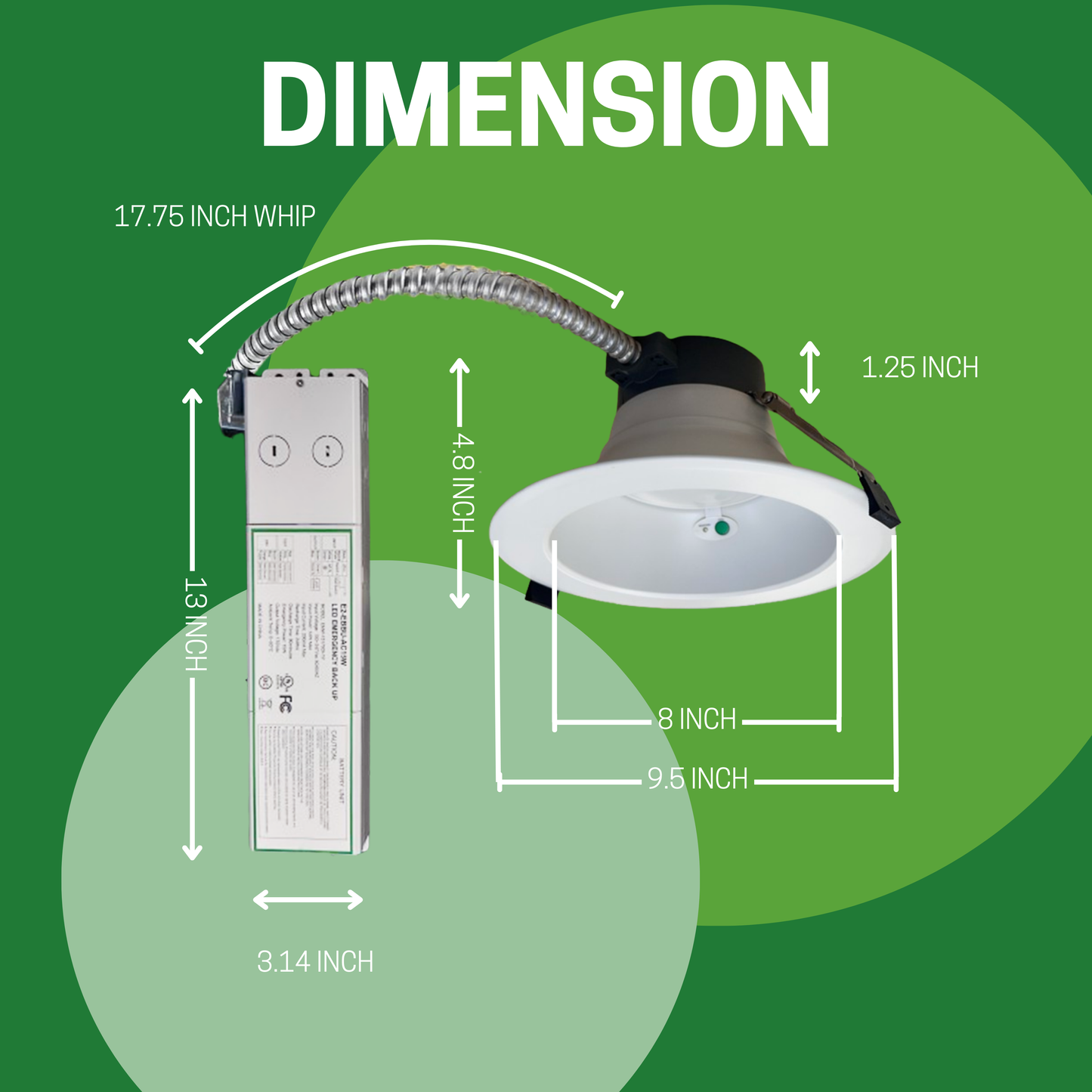 8" 12W/16W/22W WATTAGE TUNABLE COMMERCIAL LED DOWNLIGHT, 3000K/4000K/5000K CCT TUNABLE, 15W EMERGENCY BATTERY BACKUP, 1200-2200LM, 120-277V (2-PACK) - AHA Lighting LED
