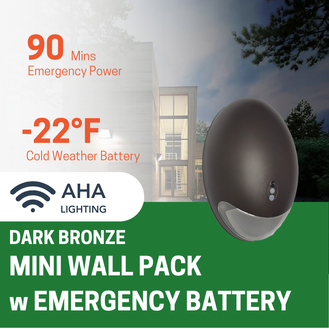 12W COLD WEATHER LED MINI WALL PACK, 3000K/4000K/5000K CCT TUNABLE, INTEGRATED PHOTOCELL, EMERGENCY BATTERY BACKUP, DARK BRONZE - AHA Lighting LED