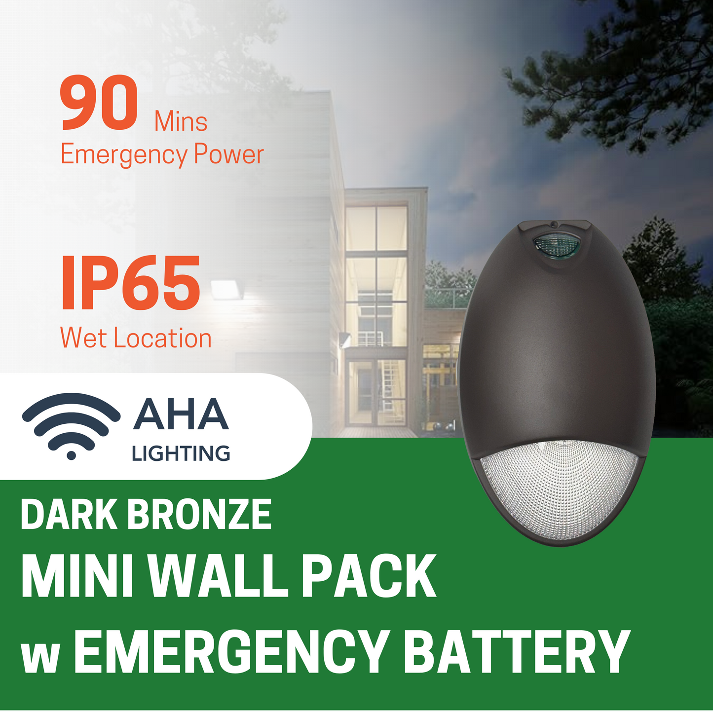 12W LED MINI WALL PACK, 5000K CCT, INTEGRATED PHOTOCELL, EMERGENCY BATTERY BACKUP, DARK BRONZE - AHA Lighting LED