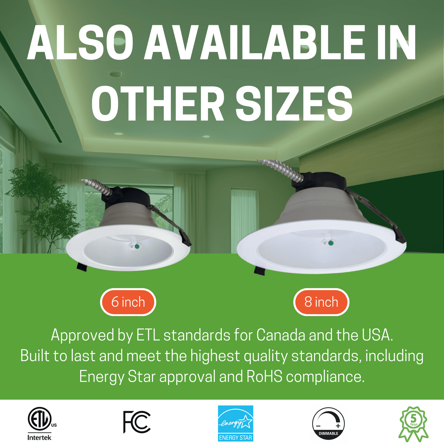 2 Pack 8" 22W Wattage Tunable Commercial LED Downlight, 3000/4000/5000K CCT Tunable, 15W Emergency Battery… – Size Comparison