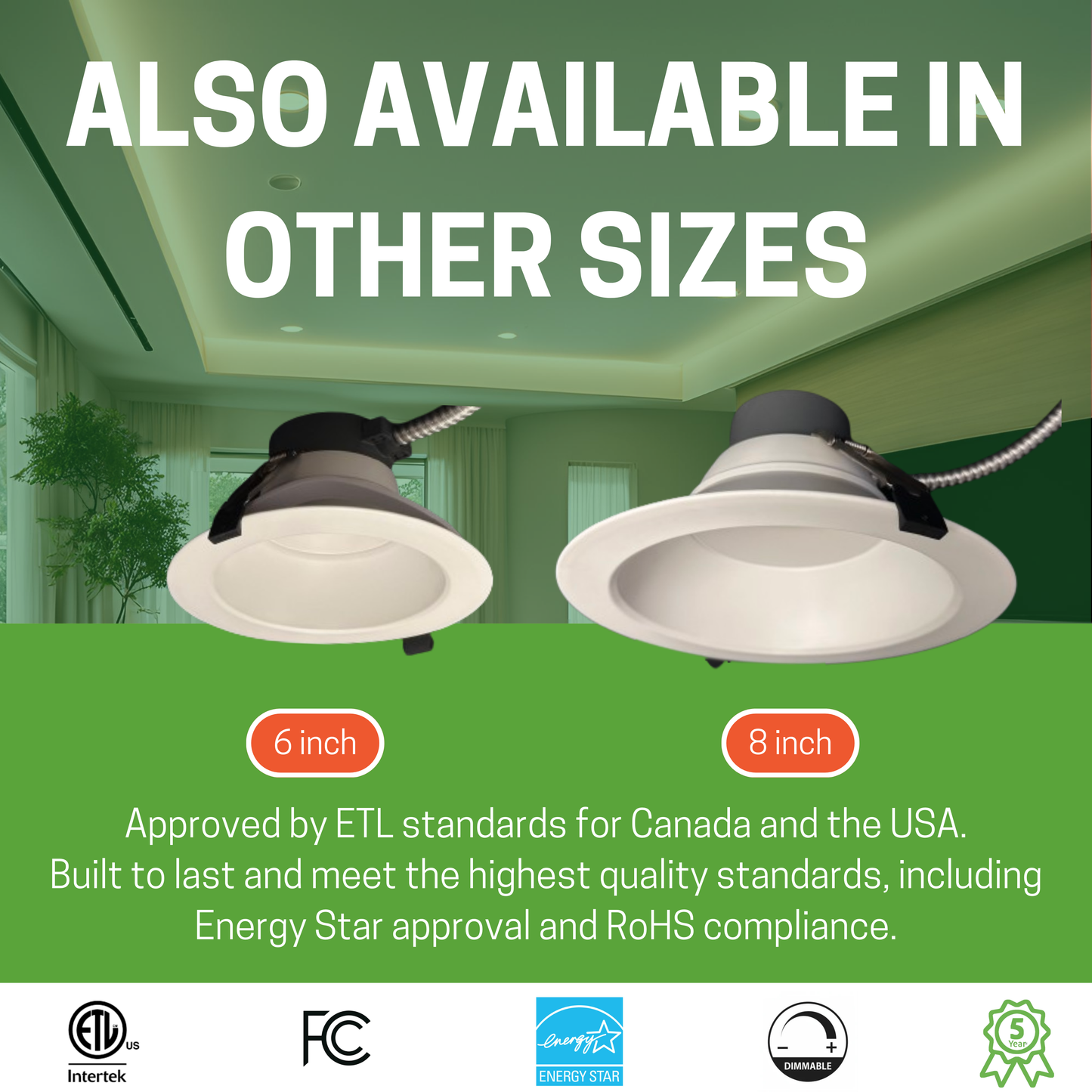 8" 35W COMMERCIAL RECESSED DOWNLIGHT 5WATTAGE TUNABLE 5CCT TUNABLE 27-50K 0-10V DIMMING 120-277V - AHA Lighting LED