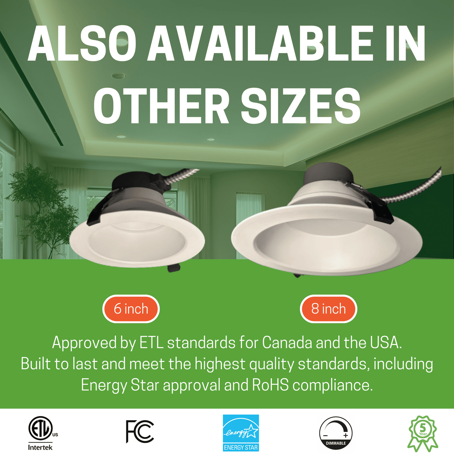 6" 16W Commercial Recessed Downlight Wattage Tunable 8/12/16W CCT Tunable 3000/4000/5000K 0-10V Dimming 12… – Size Comparison
