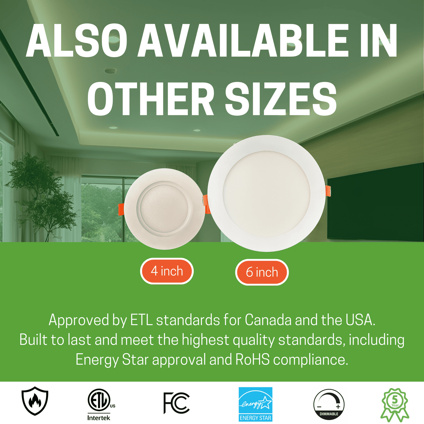 AHA LIGHTING Fire Rated 6" 16W Dimmable LED Down Light | Retrofit LED Recessed Light | Slim Canless LED Do… – Size Comparison