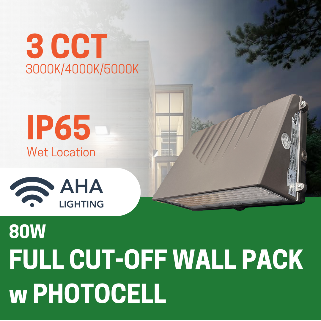 FULL CUTOFF WALL PACK 80W WITH PHOTOCELL SENSOR CCT TUNABLE 3000K/4000K/5000K OUTDOOR FIXTURE - AHA Lighting LED