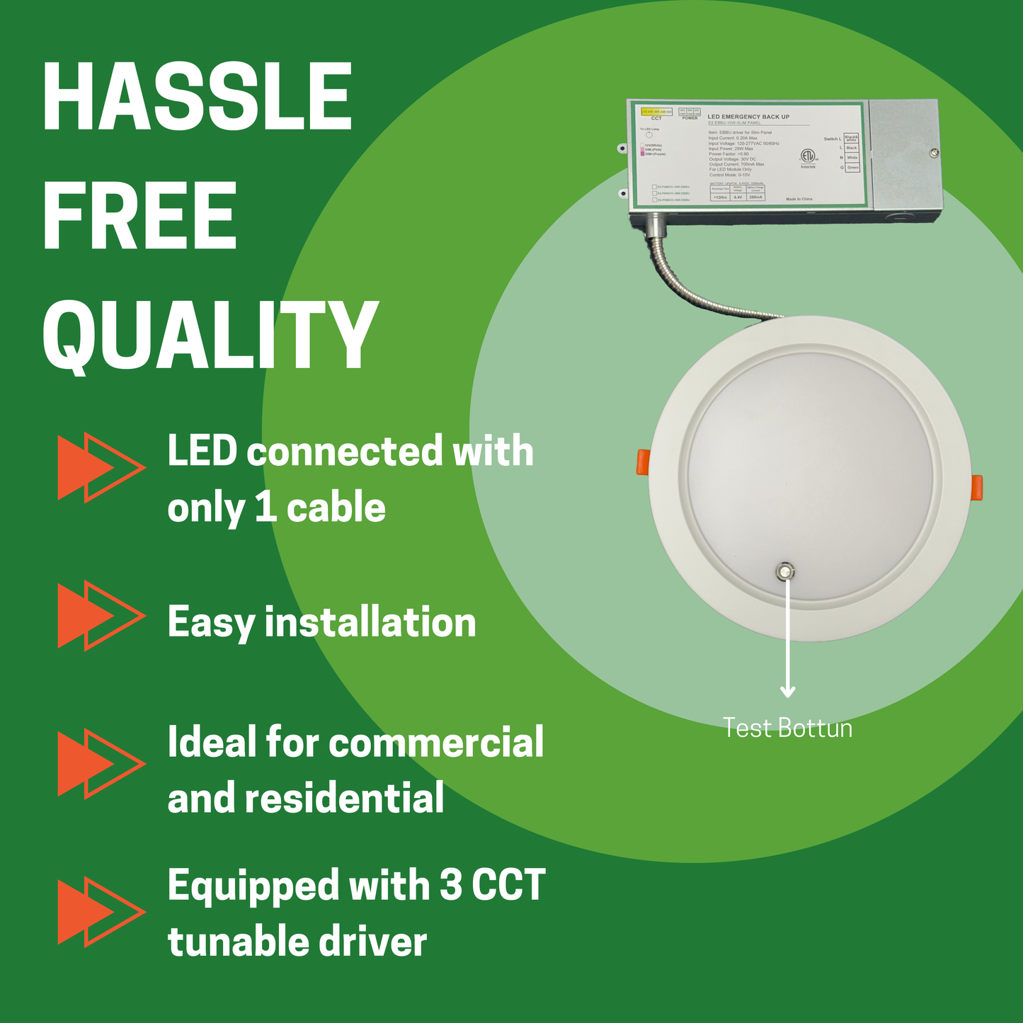 8" 18W ULTRA SLIM LED DOWNLIGHT, 2700K/3000K/3500K/4000K/5000K CCT TUNABLE, 10W EMERGENCY BATTERY BACKUP, 100-277V (2-PACK) - AHA Lighting LED
