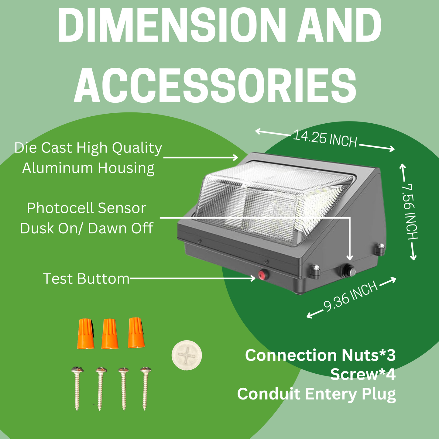 60W NON CUTOFF LED WALL PACK, 3000K/4000K/5000K CCT TUNABLE, INTEGRATED PHOTOCELL, 8W EMERGENCY BATTERY BACKUP, BRONZE - AHA Lighting LED