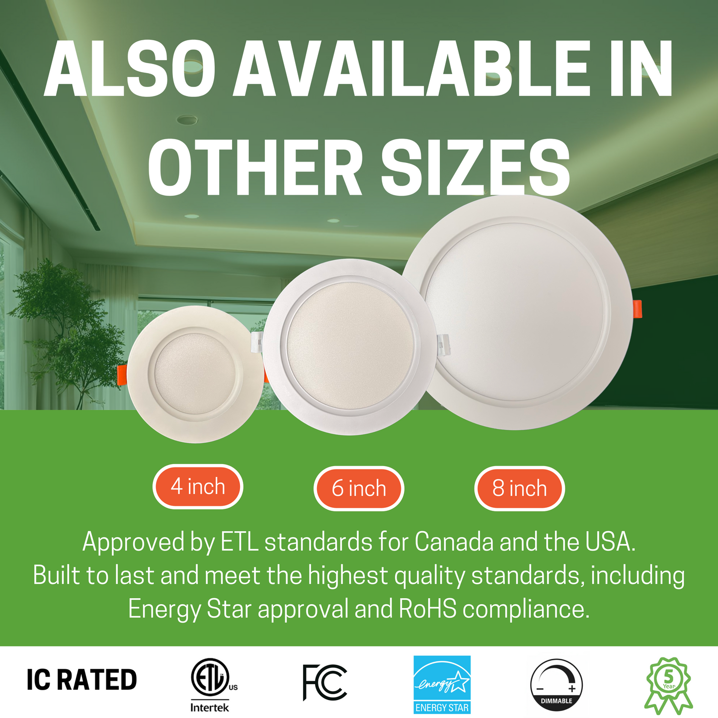 8" 18W ULTRA SLIM LED DOWNLIGHT, 3000K/4000K/5000K CCT TUNABLE, 1,300 LUMENS, 120-270V - AHA Lighting LED