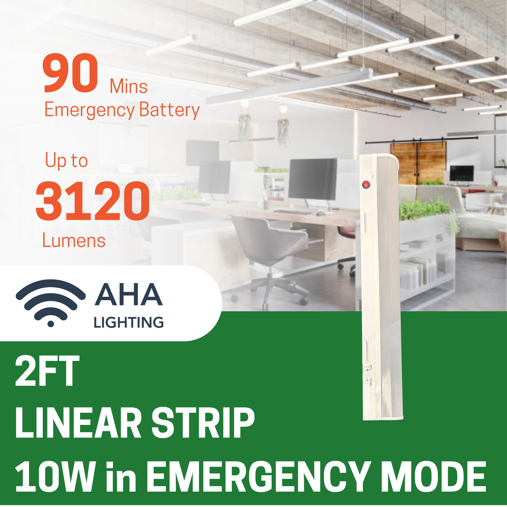 2FT SLIM LINEAR STRIP WITH EMERGENCY BATTERY BACKUP 10W FOR 90 MINS CCT AND WATTAGE TUNABLE 120-277V - AHA Lighting LED