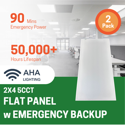 2 PACK 2X4 LED PANEL LIGHT WITH PRE-WIRED EMERGENCY BATTERY BACKUP WATTAGE & CCT TUNABLE - AHA Lighting LED