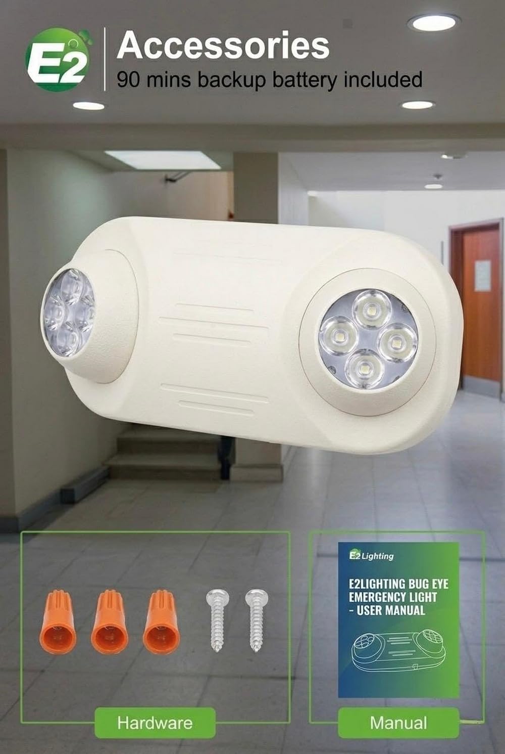 AHA LIGHTING Indoor Super Bright Emergency Light | 1590lm  | 90-Min Battery Backup | 120-277V | Wall Mount