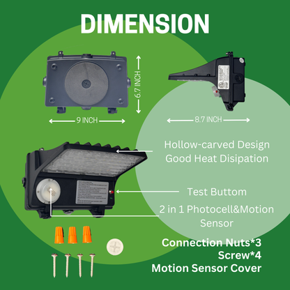 40W FULL CUTOFF WALL PACK, 5000K CCT, INTEGRATED PHOTOCELL, EMERGENCY BATTERY BACKUP, MOTION SENSOR - AHA Lighting LED