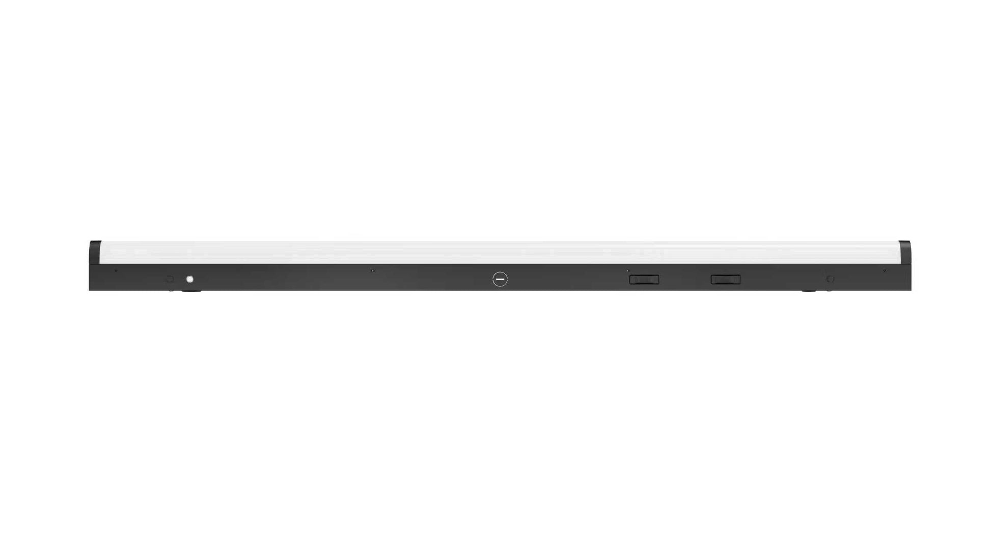 4ft black LED linear strip, side profile detail; EM 90-min, 20–40W selectable, 5CCT, 120–277V