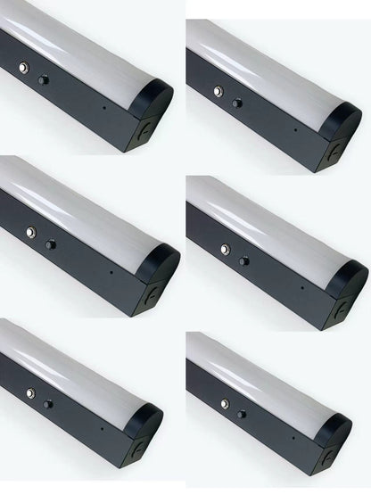 Case of 6 — 4ft black LED linear strips with 90-minute emergency battery, 20–40W selectable, 5CCT, 120–277V