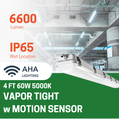 4FT LED 50W VAPOR TIGHT WITH BUILT-IN MOTION SENSOR CCT TUNABLE, 3500K-4000K-5000K TUNABLE - AHA Lighting LED
