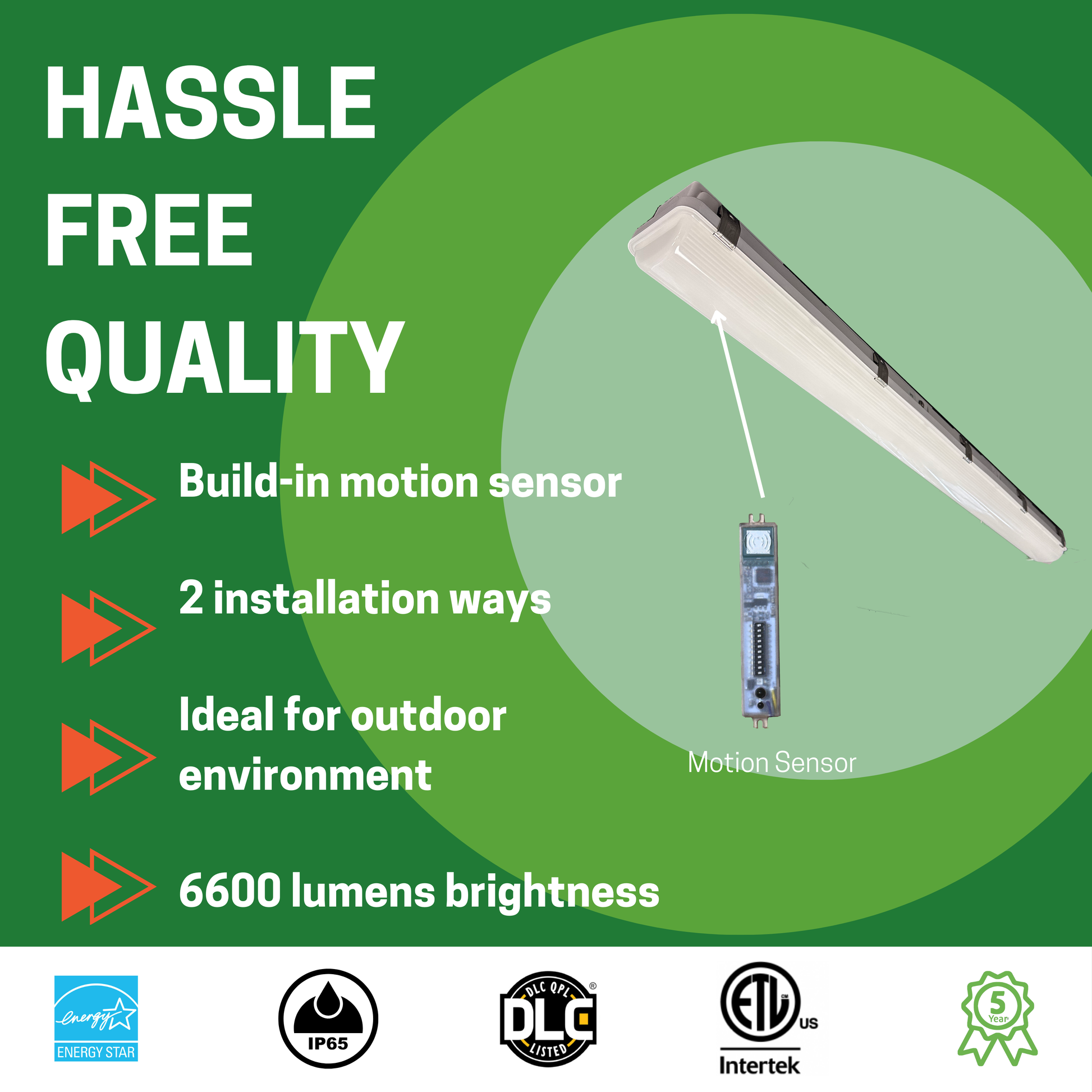 4FT LED 50W VAPOR TIGHT WITH BUILT-IN MOTION SENSOR CCT TUNABLE, 3500K-4000K-5000K TUNABLE - AHA Lighting LED