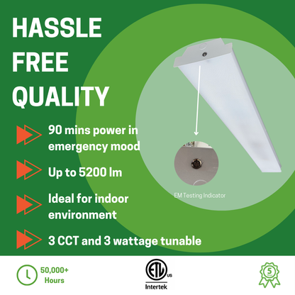 4FT WRAPAROUND SHOP LIGHT WITH EMERGENCY BATTERY BACKUP 10W FOR 90 MINS CCT AND WATTAGE TUNABLE 120-277V - AHA Lighting LED