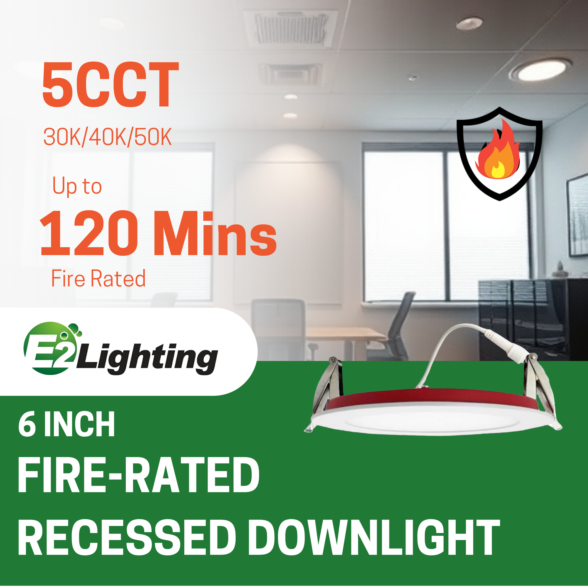 6" 12W FIRE-RATED LED DOWNLIGHT, 2-HOUR FIRE PROTECTION, 2700K/3000K/3500K/4000K/5000K CCT TUNABLE - AHA Lighting LED