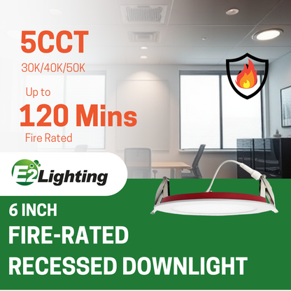 6" 12W FIRE-RATED LED DOWNLIGHT, 2-HOUR FIRE PROTECTION, 2700K/3000K/3500K/4000K/5000K CCT TUNABLE - AHA Lighting LED