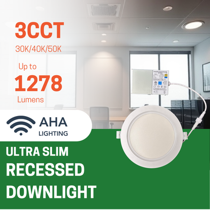 6" 16W ULTRA SLIM LED DOWNLIGHT, 3000K/4000K/5000K CCT TUNABLE, 1,120 LUMENS, 120-270V - AHA Lighting LED