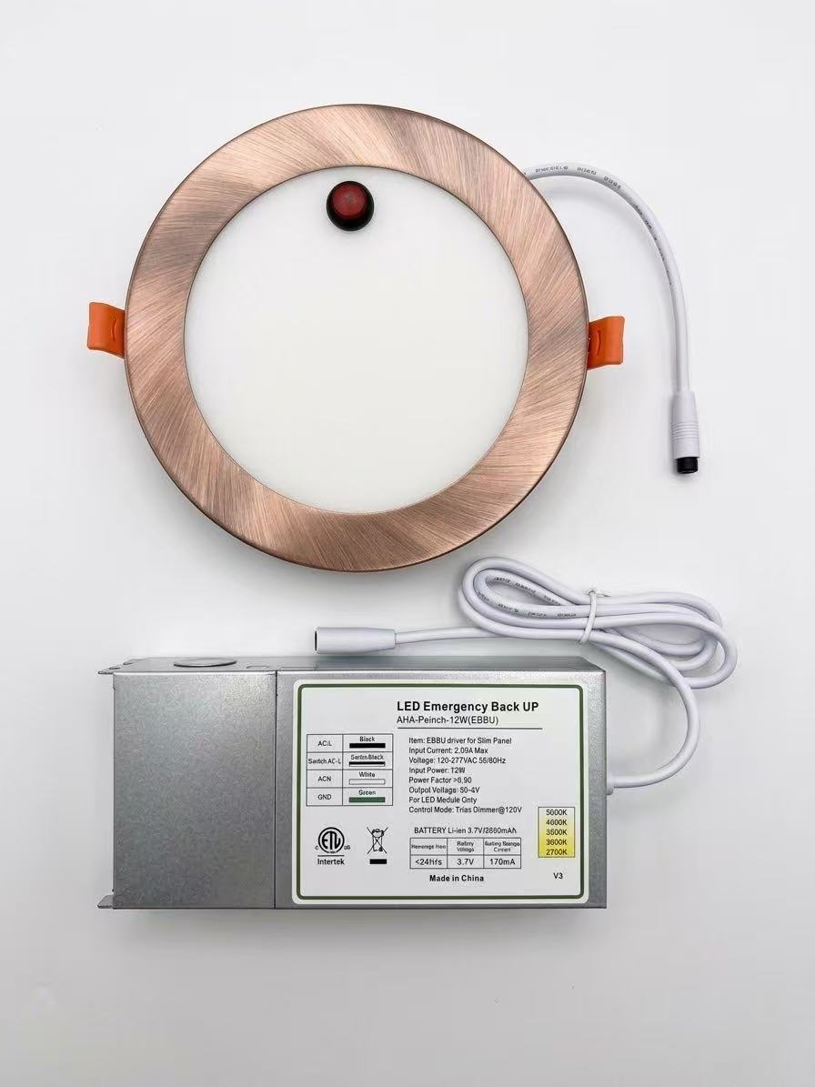 AHA LIGHTING 6" LED Slim Downlight with Emergency Battery Backup | 1000 Lumens | 12W | 5 CCT Tunable | Copper