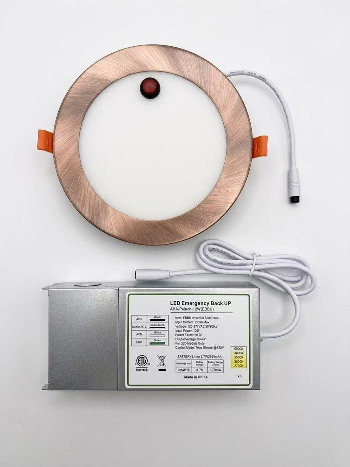 AHA LIGHTING 6" LED Slim Downlight with Emergency Battery Backup | 1000 Lumens | 12W | 5 CCT Tunable | Copper