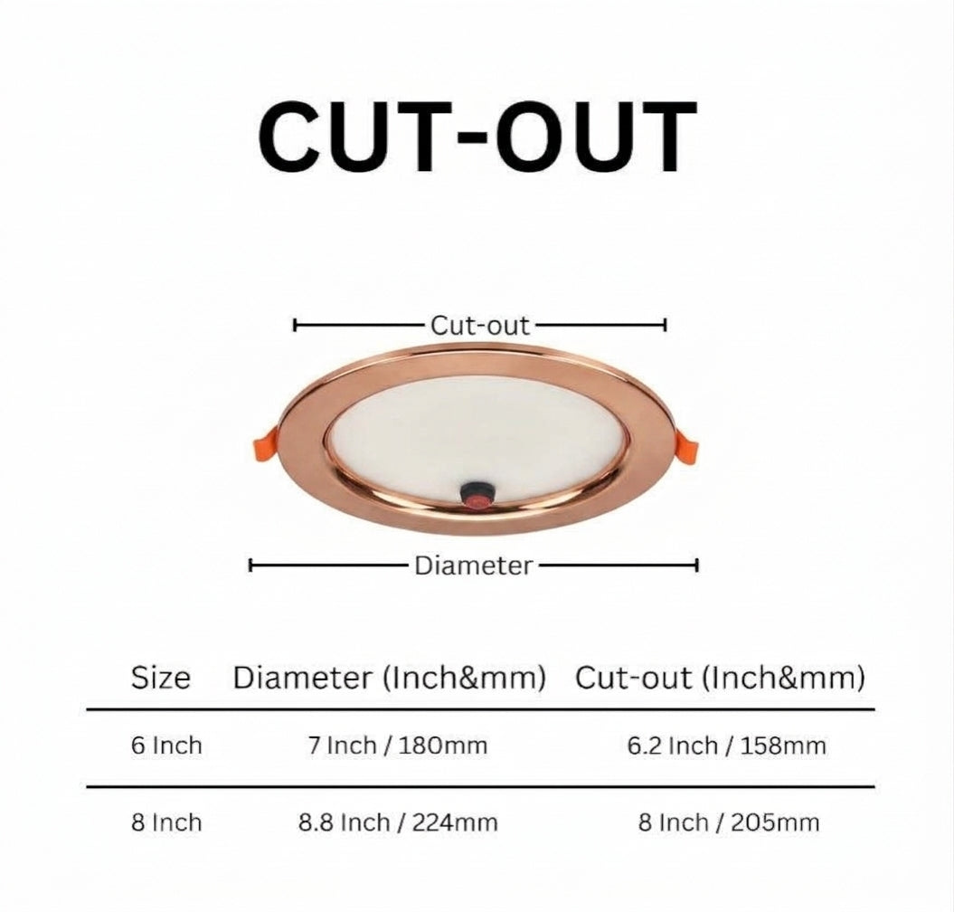 AHA LIGHTING 6" LED Slim Downlight with Emergency Battery Backup | 1000 Lumens | 12W | 5 CCT Tunable | Copper