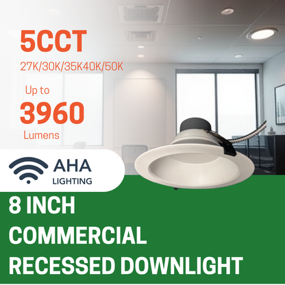 8" 35W COMMERCIAL RECESSED DOWNLIGHT 5WATTAGE TUNABLE 5CCT TUNABLE 27-50K 0-10V DIMMING 120-277V - AHA Lighting LED