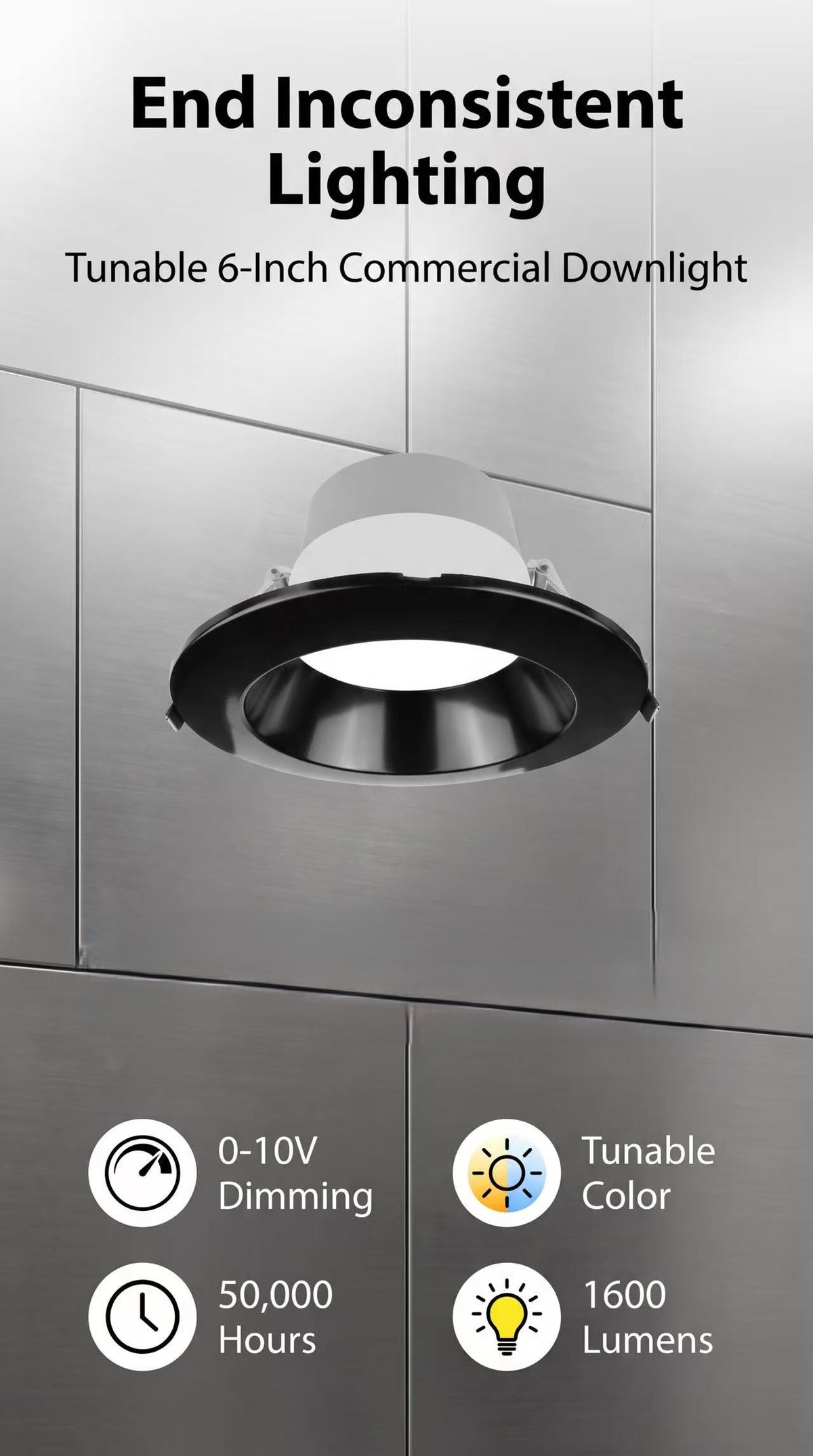AHA LIGHTING 8" Black Trim Commercial LED Downlight | Up to 3,500 Lumens | 5 Wattage Tunable | 5 CCT Tunable | 120-277V (Copy)