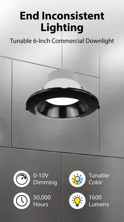 AHA LIGHTING 8" Black Trim Commercial LED Downlight | Up to 3,500 Lumens | 5 Wattage Tunable | 5 CCT Tunable | 120-277V (Copy)