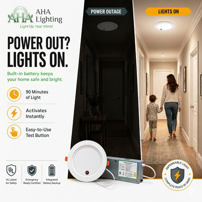 AHA Lighting 6” Down Light with Emergency Battery Backup 1200Lm 100-277V Triac Dimming 2700-5000K 5X CCT Tunable