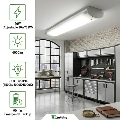 AHA LIGHTING 4ft LED Wraparound Light with Emergency Battery Backup | Up to 5,800 Lumens | 46W | 3 CCT Tunable | 120-277V