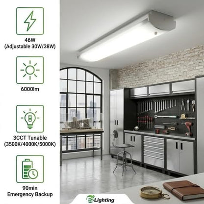 AHA LIGHTING 4ft LED Wraparound Light with Emergency Battery Backup | Up to 5,800 Lumens | 46W | 3 CCT Tunable | 120-277V