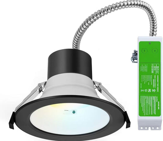 AHA LIGHTING 8" Black Commercial LED Downlight with Emergency Battery Backup | Up to 3,900 Lumens |  Wattage Tunable | 5 CCT Tunable | 120-277V |